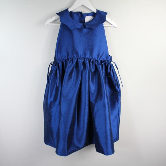 Kika Vargas Aida Jewel-Toned Blue Taffeta Collared Babydoll Dress - Picture 2 of 8